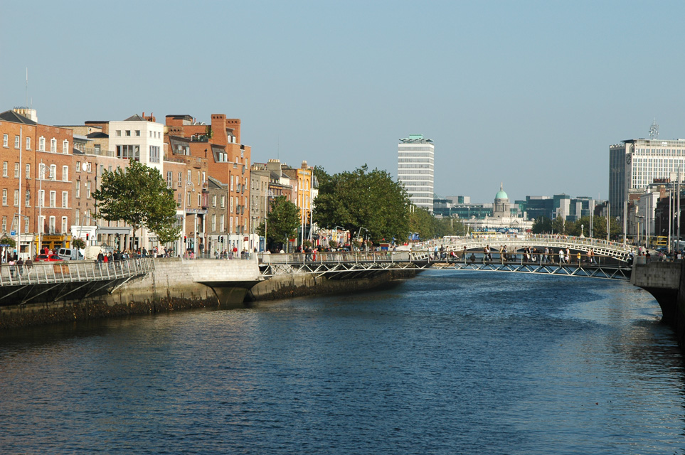 River Liffey, Dublin, Ireland / DUB Dublin River Liffey with The Millennium Bridge and Ha